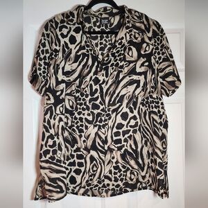 Jaque & Koko Vintage Sheer Animal Print Button Up Blouse With Shoulder Pads